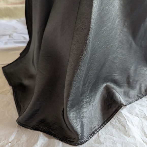 Vintage Formal Floor Length Maxi Skirt Satin Dark Grey Silver Chrome Small/Med - Picture 8 of 16